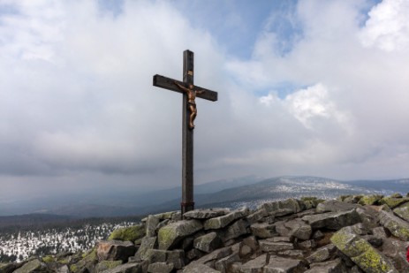 Lusen - Gipfel bei starker Bewölkung